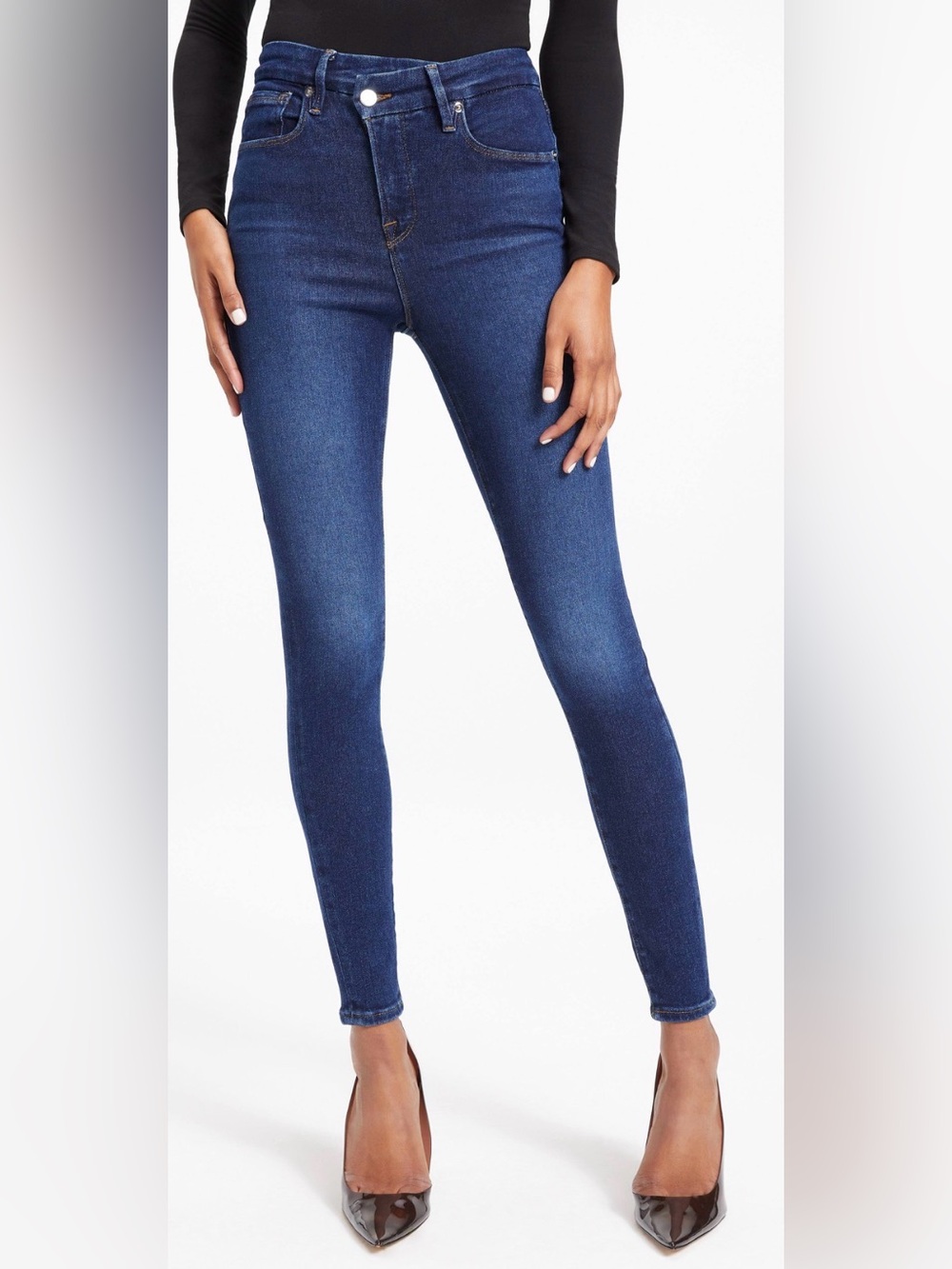 Good American Good Legs Mid-Rise Crossover Waist Stretch Skinny Jeans - Picture 2 of 9